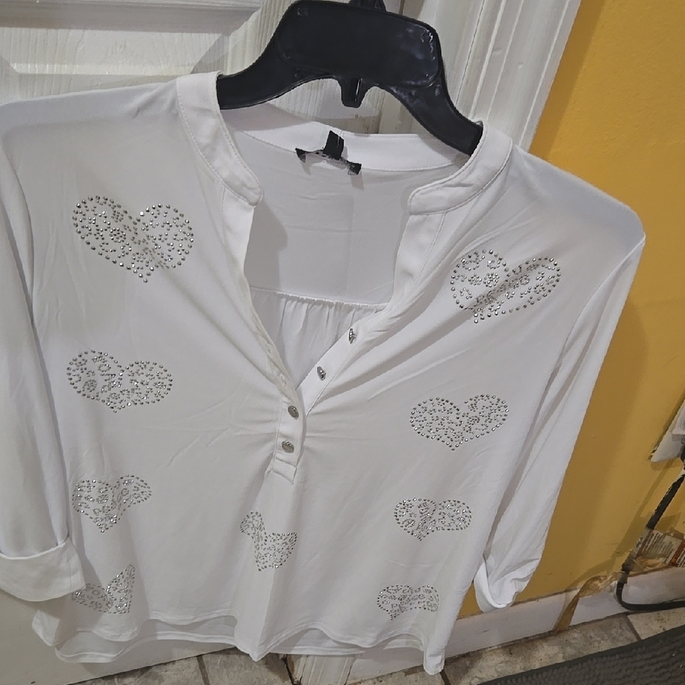 White Heart Embellished Women's Top
